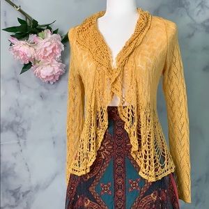 Anthro Rosie Neira Yellow Knit Cardigan Medium